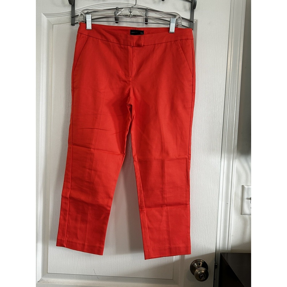 Adrienne Vittadini Womens 4 Coral Pink Ankle Pants Cropped Stretch Flat Front